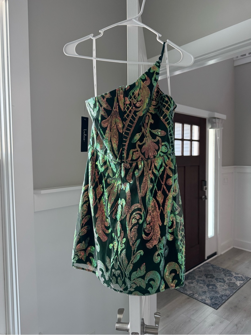Lulu's Mesmerizing Shine Green Sequin One-Shoulder Party Dress Medium - Picture 2 of 16